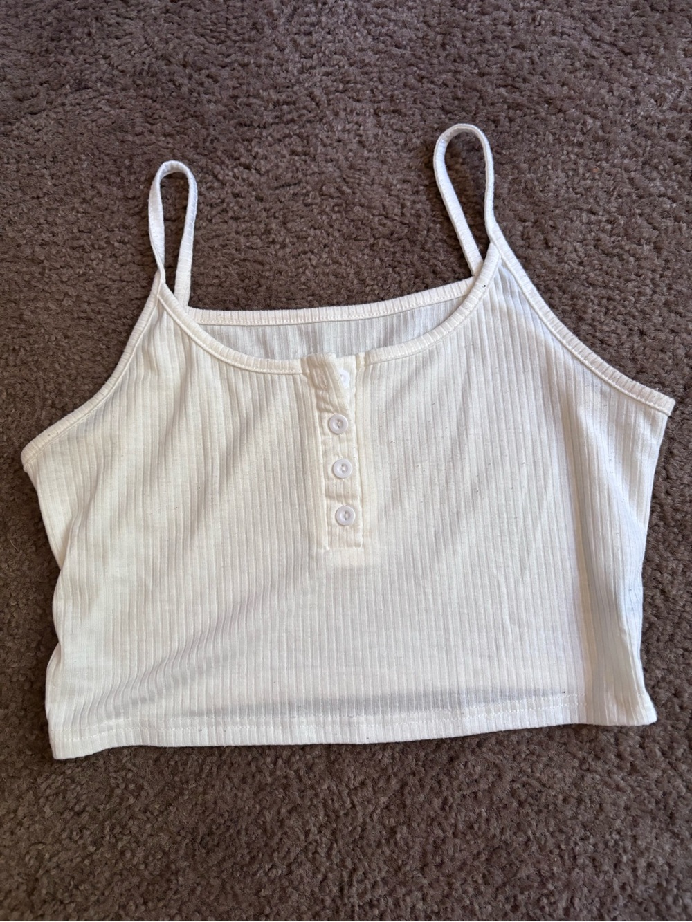 SHEIN Cream Ribbed Button-Front Cropped Cami Tank